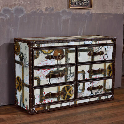 Foshan fabriek Hot sale Luxe Klassieke Ladenkast met Handgeschilderde Ontwerppatronen, 6-Laden Woonkamerkast