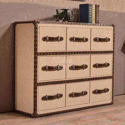 Handgemaakte lederen rode wijn sigaren bar kanttafel opslagkas 9 laden voor hotels huishoudelijk meubilair